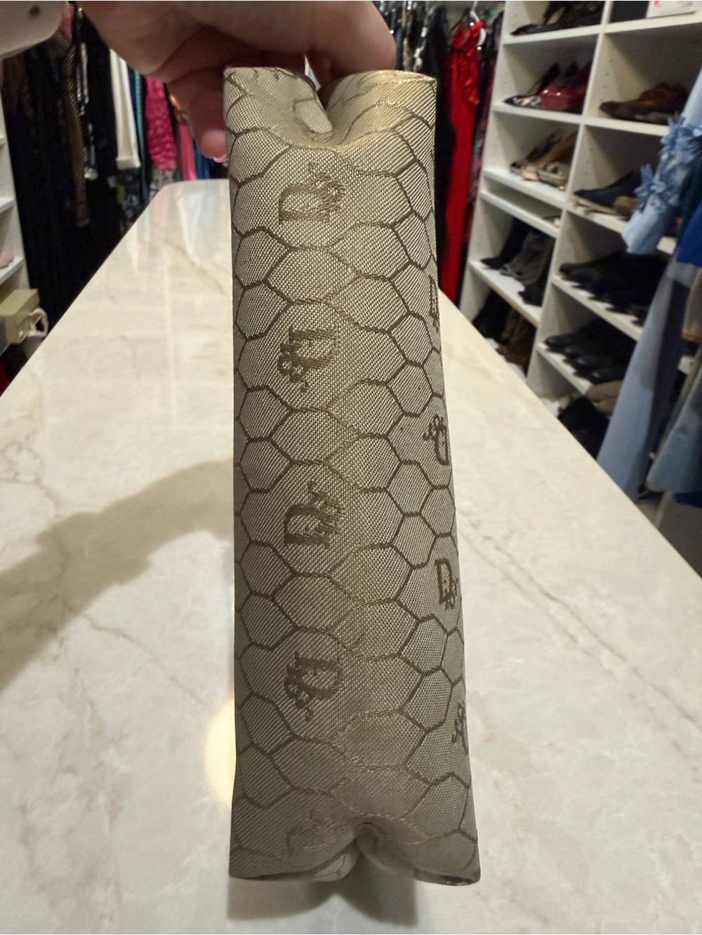 Christian Dior vintage clutch honeycomb canvas with leather trim in EUC COA - Picture 5 of 9